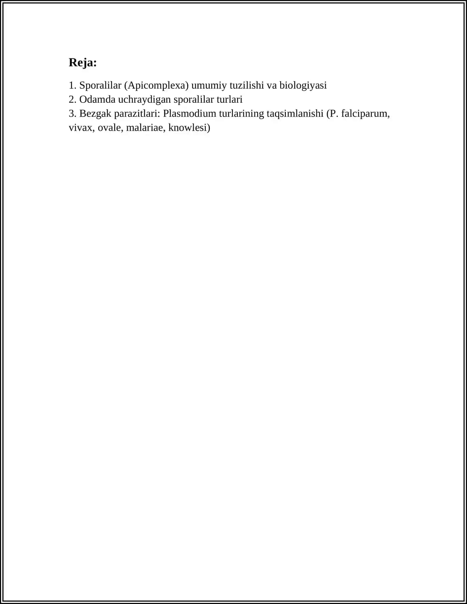 SPORALILAR – ODAM PARAZITLARI, BEZGAK PARAZITLARI, TOKSOPLAZMA, KOKSIDIYA 2