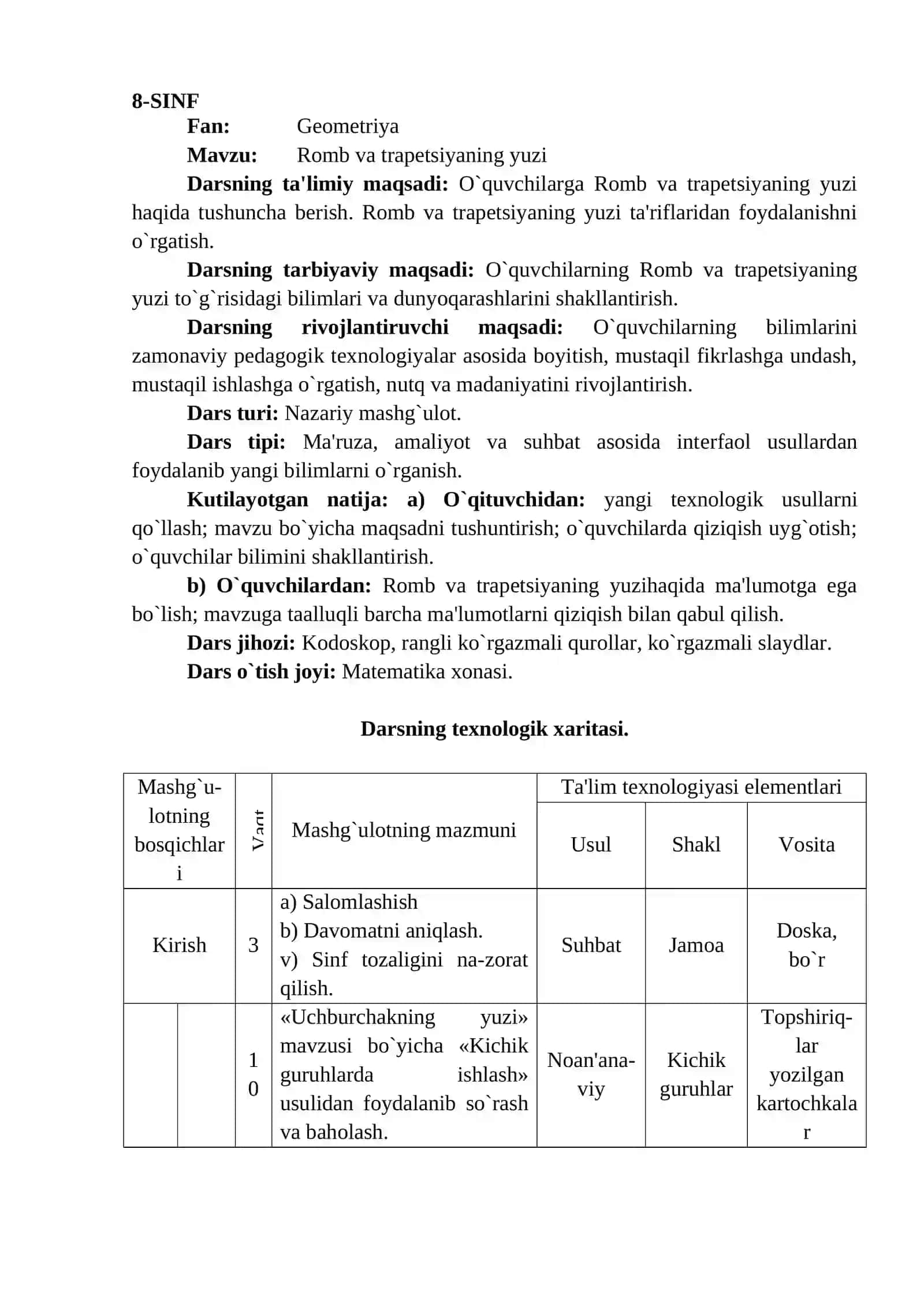 8-sinf geometriya fanidan 1 soatlik dars 2