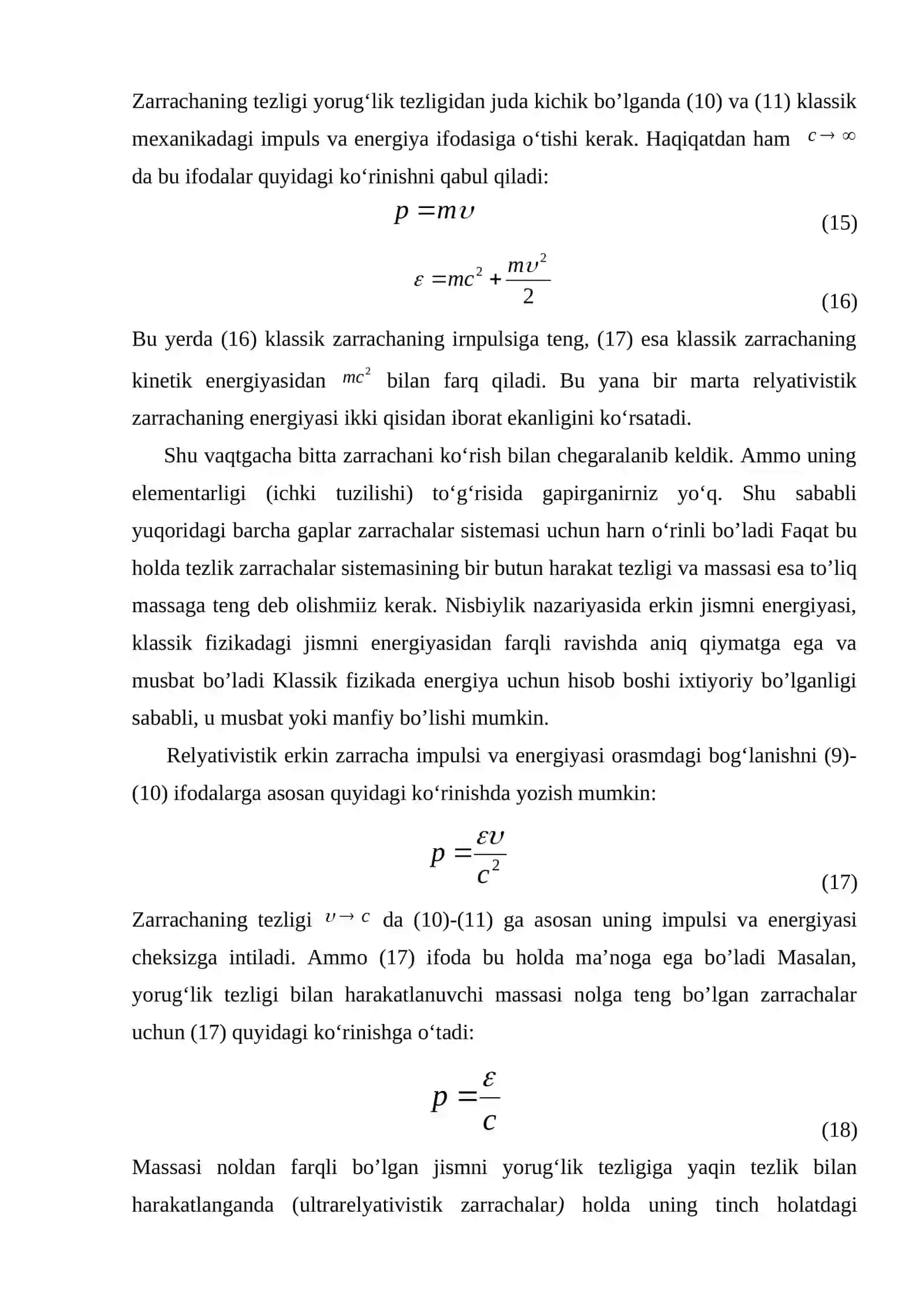 Nisbiylik nazariyasida zarraning impulsi va energiyasi 2