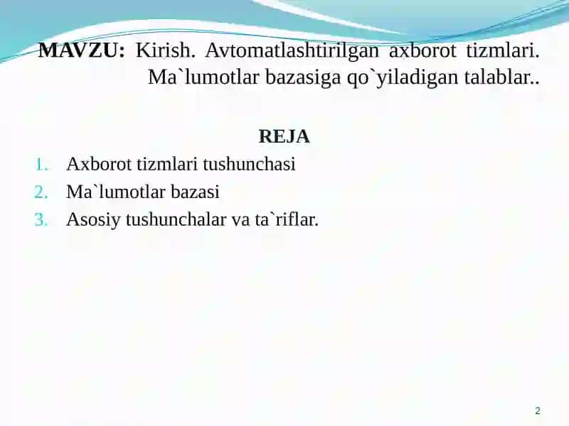 MA`LUMOTLAR BAZASI 2