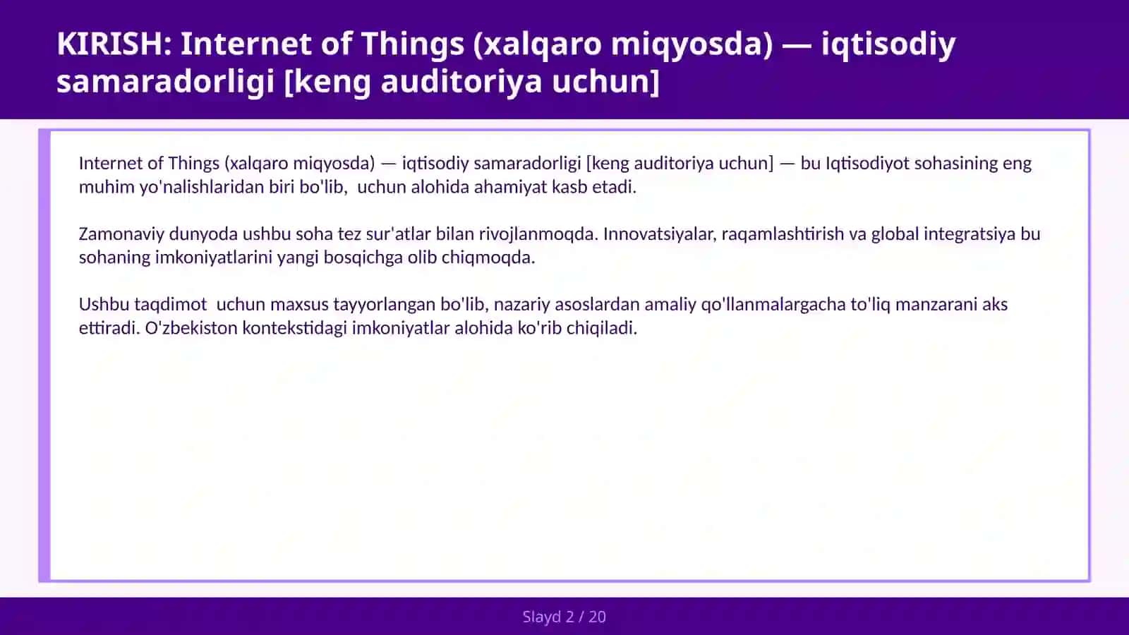 Internet of Things (xalqaro miqyosda) — iqtisodiy samaradorligi [keng auditoriya uchun] 2