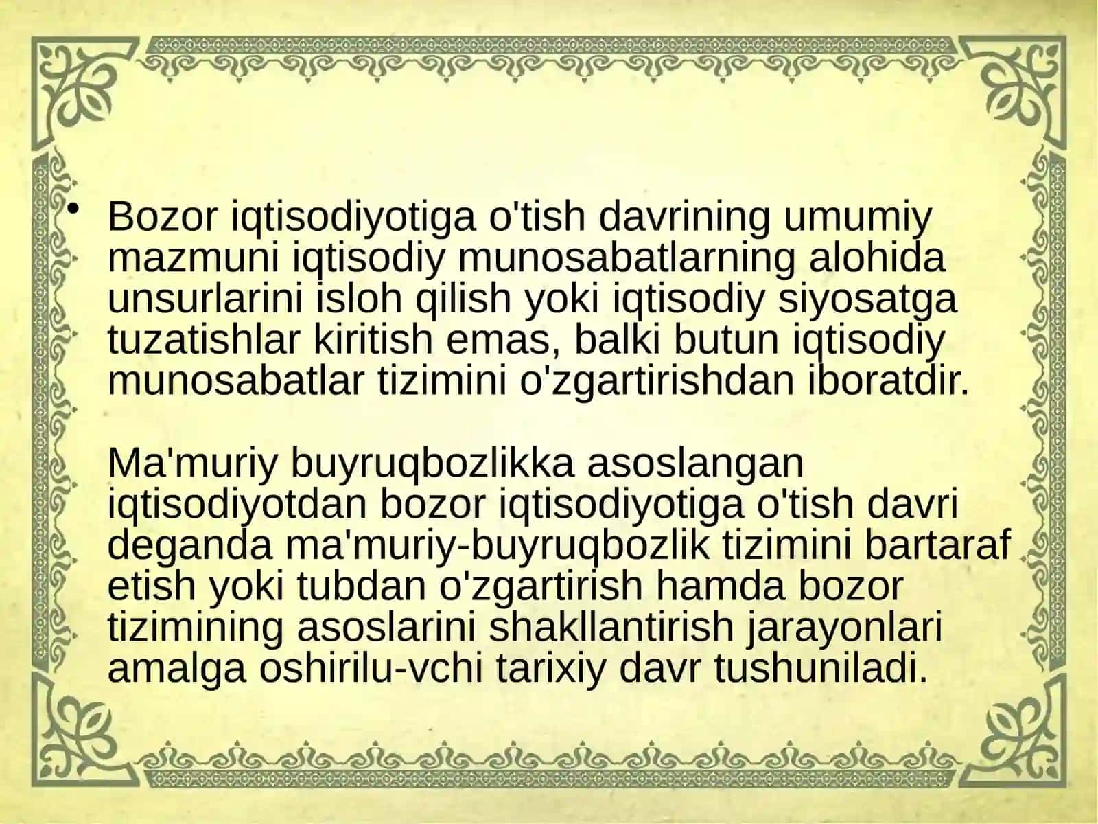 Bozor iqtisodiyotiga o'tish davrida kop` bosqichli iqtisodiyotni shakllantirish masalalari 2