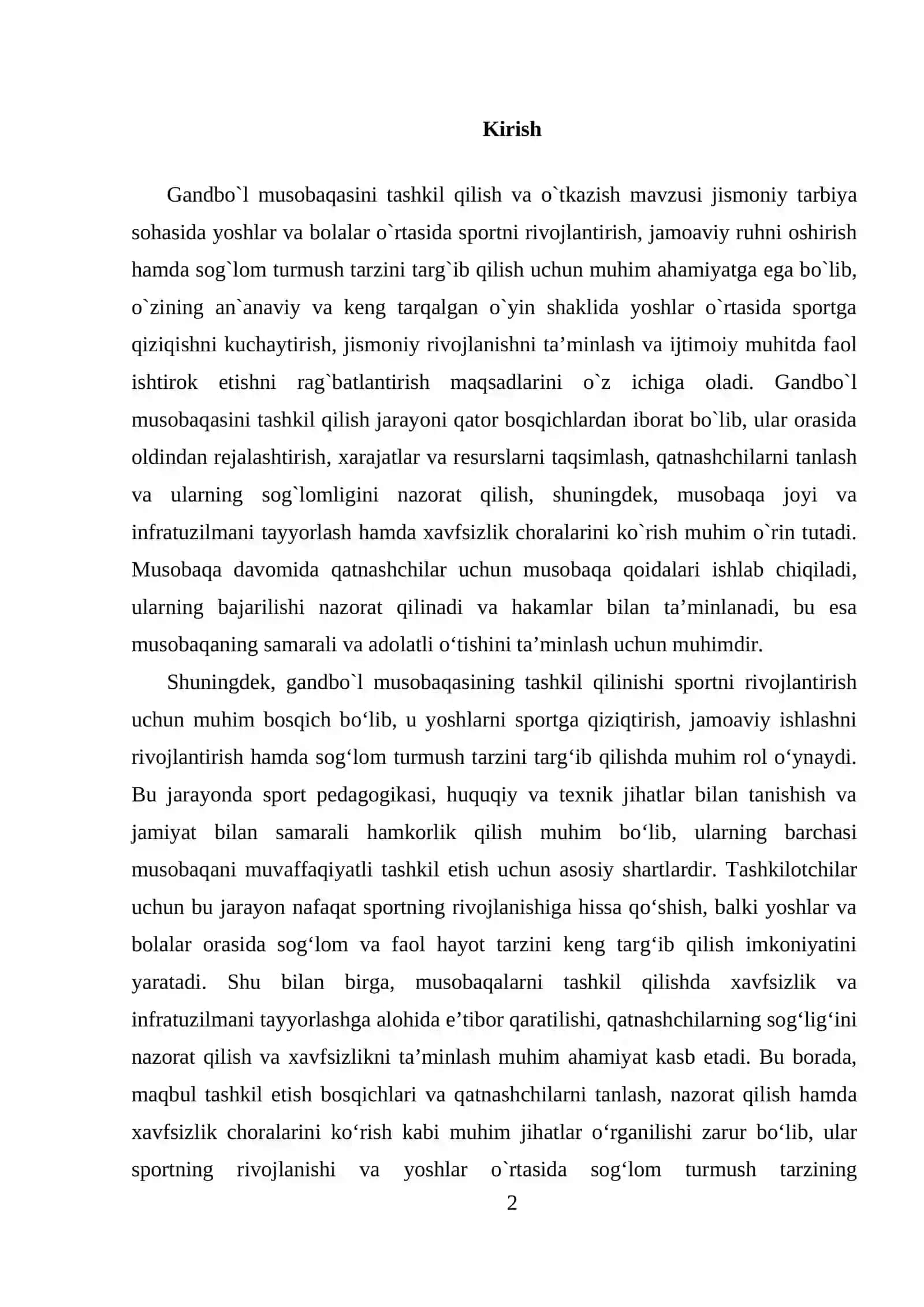 Gandbo`l musobaqasini tashkil qilish va o`tkazish 2