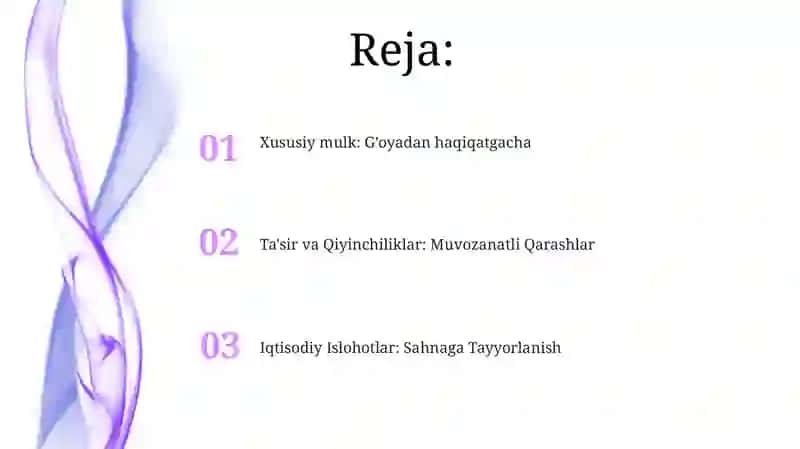 Iqtisodiy islohotlar, xususiy mulkchilikning shakllanishi 2
