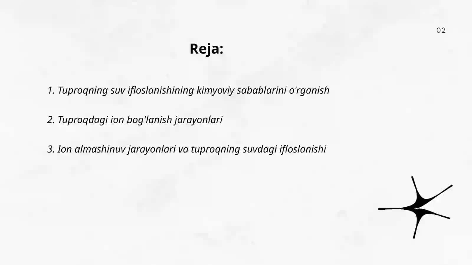Tuproqning suvining ifloslanishi ion bog'lanishi birikmalarini aniqlab ulardan tozalash g'oyalarini ishlab chiqarish 2
