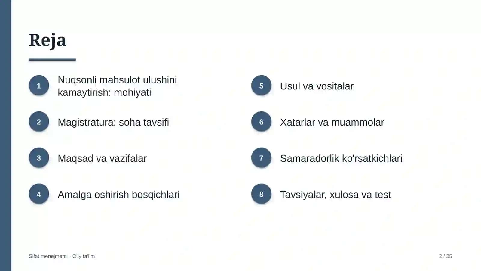 Magistraturada nuqsonli mahsulot ulushini kamaytirish dasturini amalga oshirish 2