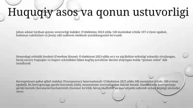 Siyosiy Huquqiy Sohadagi (10Ta)Ustivor Xalqaro Reytinglar Va Ularga Òzbekistonning Intigiratsiyalashuvi 2