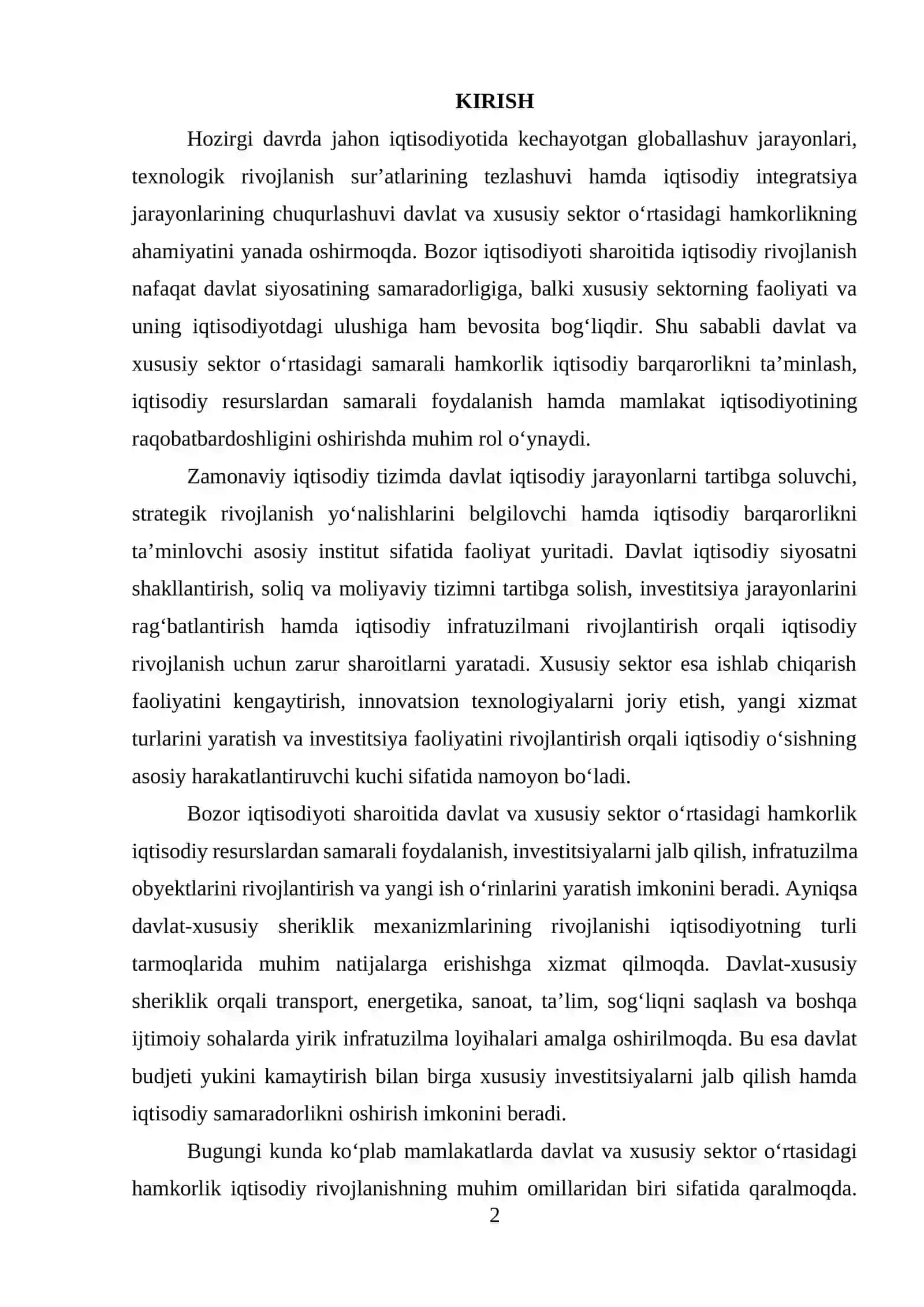 BOZOR IQTISODIYOTIDA DAVLAT VA XUSUSIY SEKTOR HAMKORLIGI 2