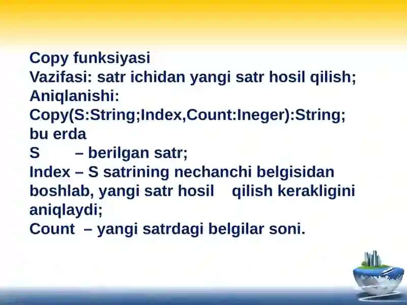 Satrlar bilan ishlash 2