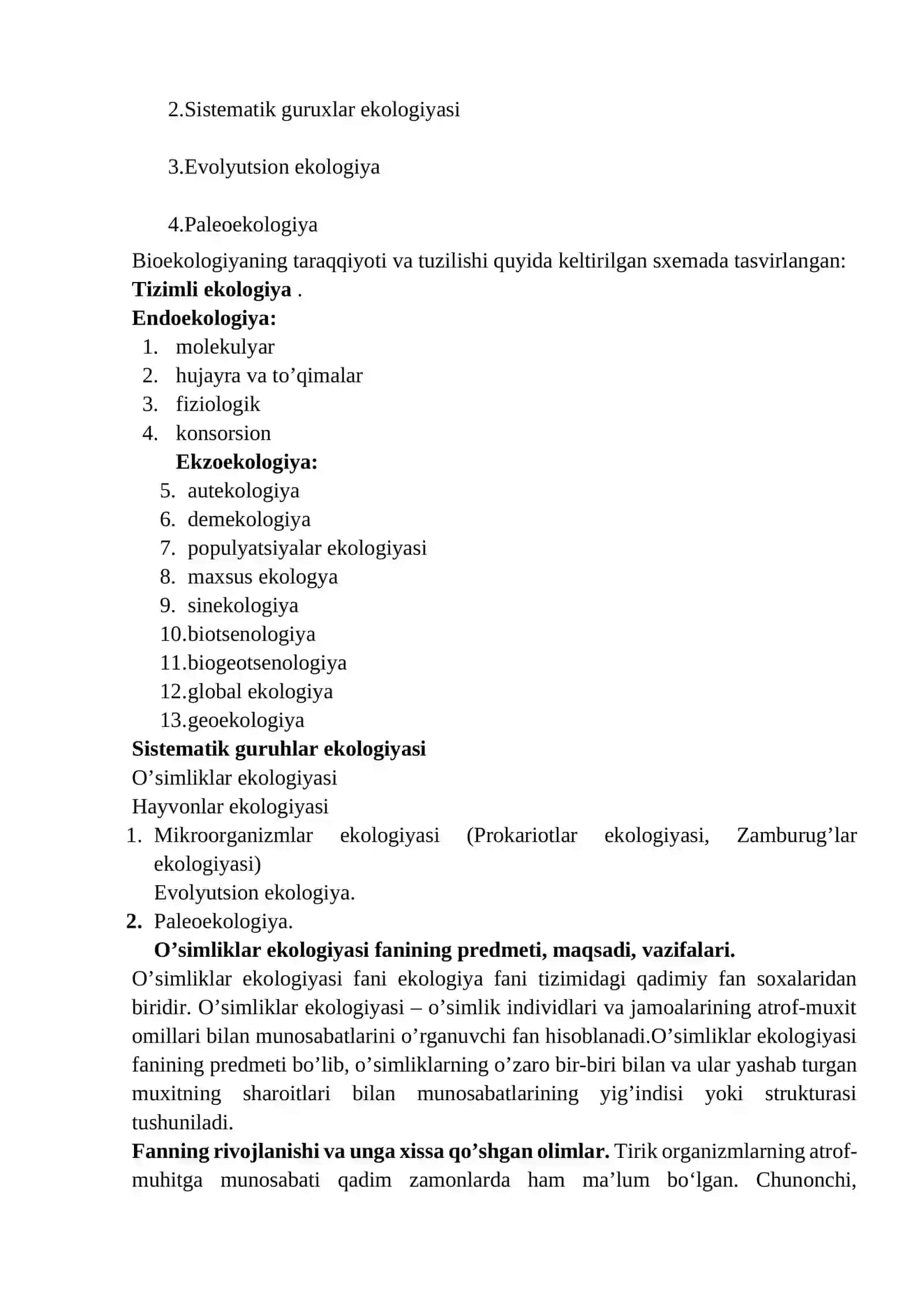 O‘simliklar ekologik-fiziologiyasi fanining rivojlanish tarixi, maqsad va vazifalari 2