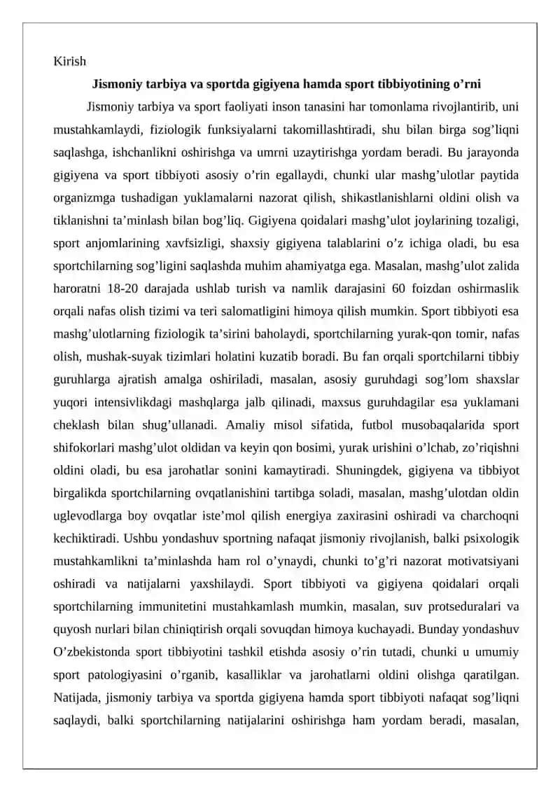 Jismoniy tarbiya va sportda gigiyena hamda sport tibbiyotining o’rni 2