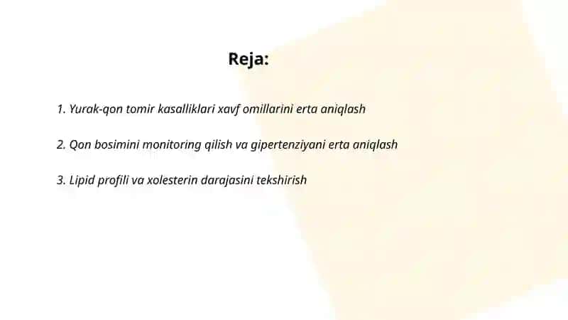 Yurak qon tomirlarni erta aniqlash va ularga qarshi kurashish usulari 2