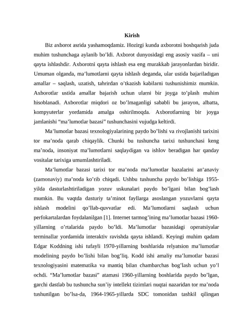 Ma'lumotlar bazasi texnologiyalari 2