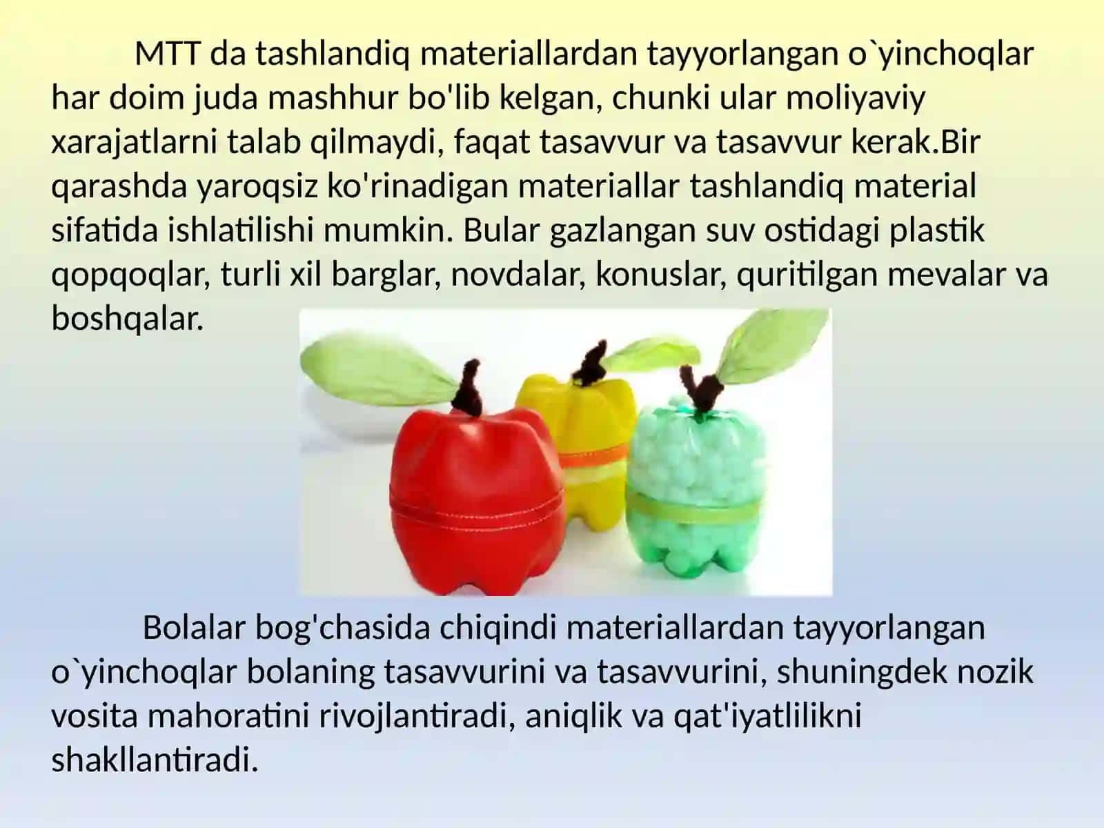 TASHLANDIQ MATERIALLARDAN O`YINCHOQLAR YASASH 2