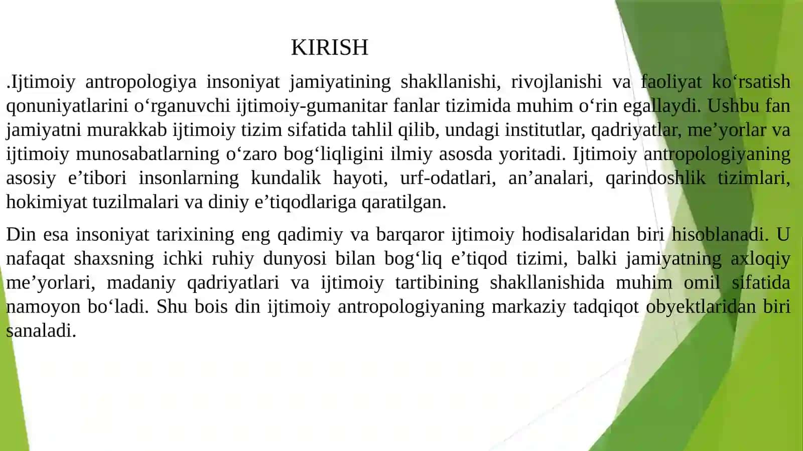 Ijtimoiy antropologiya va diniy munosabatlar 2
