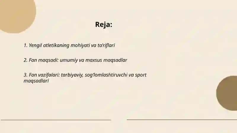 Yengil atletika va uni oʻqitish metodikasi fanining maqsadi va vazifalari hamda rivojlanish tarixi 2