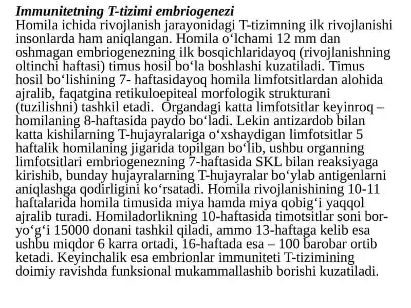 Immunitetning T-tizimi embriogenezi 2