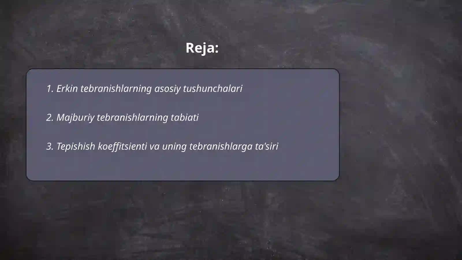 Erkin va majburiy tebranishlar.mavzuga oid misollar Nodirbek 2