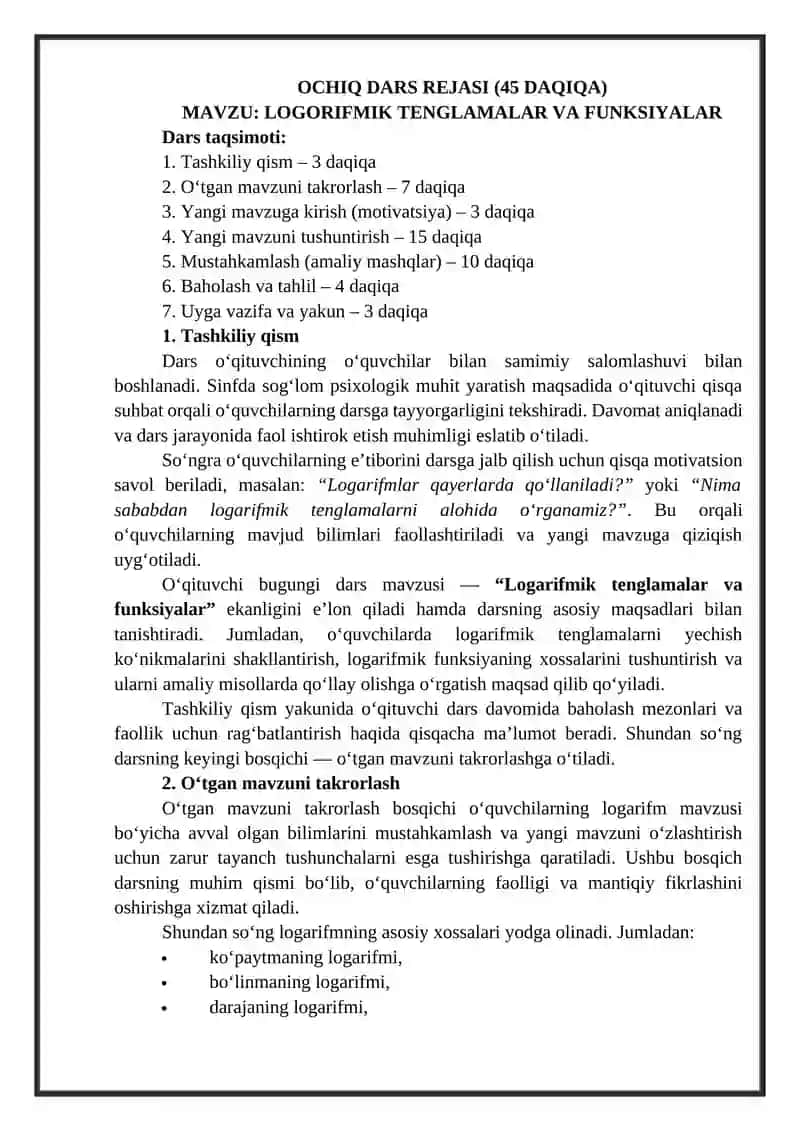 Logorifmik tenglamalar va funksiyalar 2