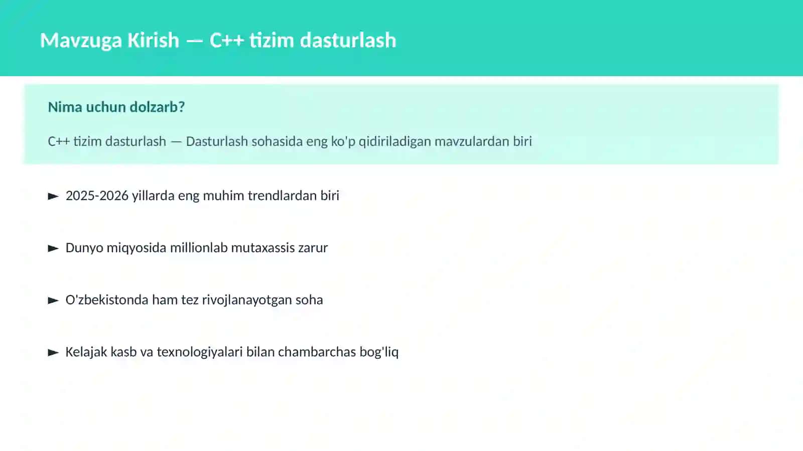 C++ VA TIZIM DASTURLASH 2