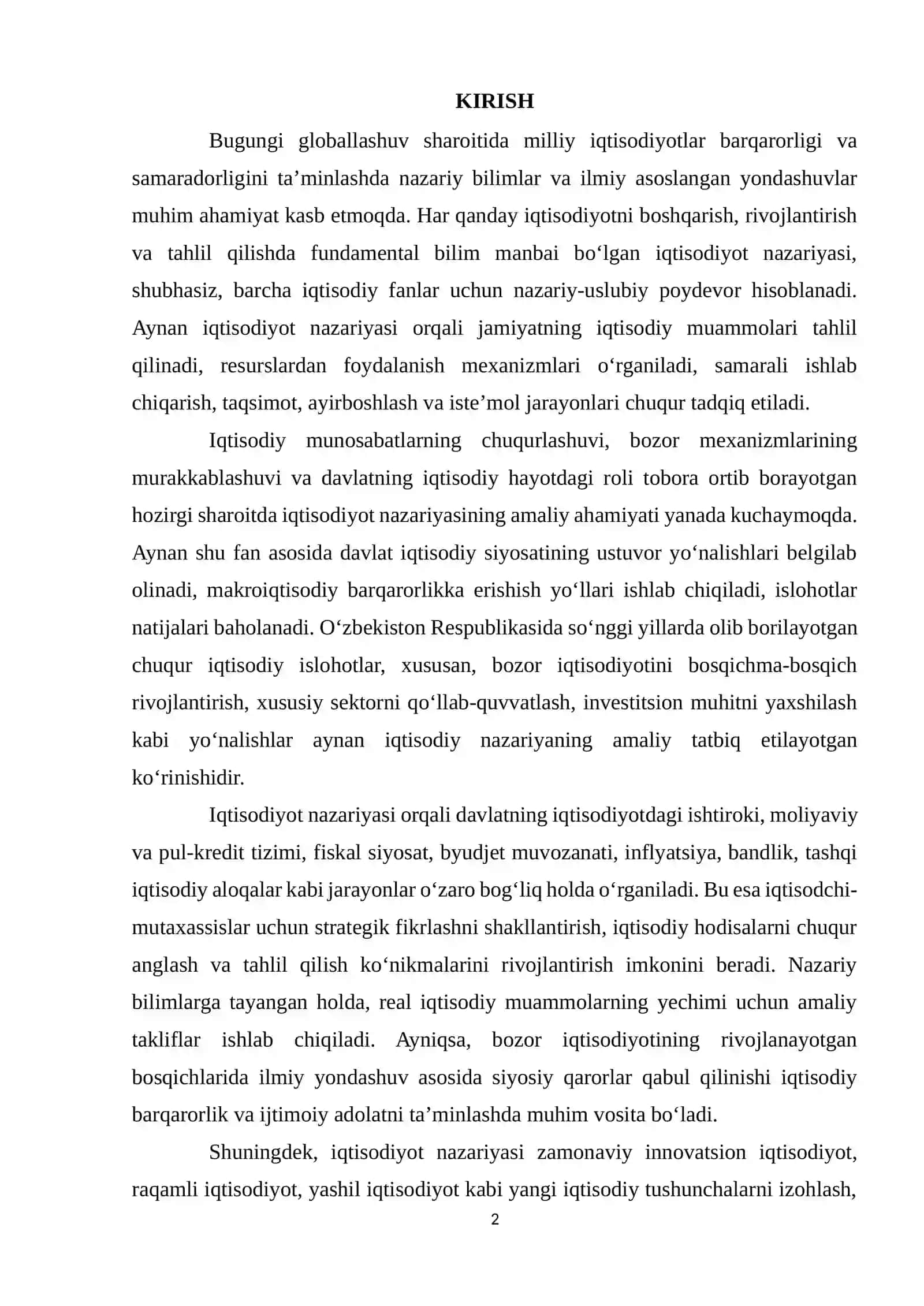 IQTISODIYOT NAZARIYASI BARCHA IQTISOD FANLARINING NAZARIY-USLUBIY POYDEVORI VA DAVLAT IQTISODIY SIYOSATINING ILMIY ASOSI 2