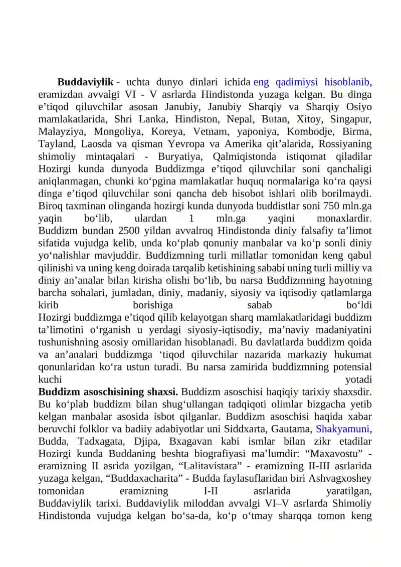 BUDDAVIYLIK DININING PAYDO BOLISH TARIXI,ASOSIY TA’LIMOTLARI,OQIMLARI VA MANBALARI 2