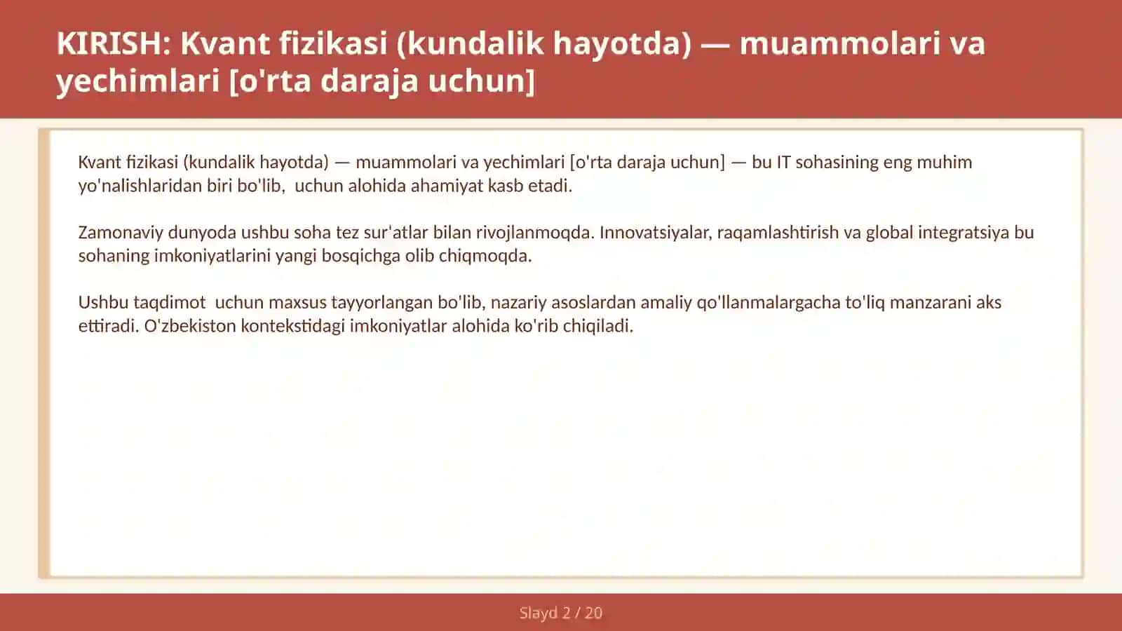 Kvant fizikasi (kundalik hayotda) — muammolari va yechimlari [o'rta daraja uchun] 2