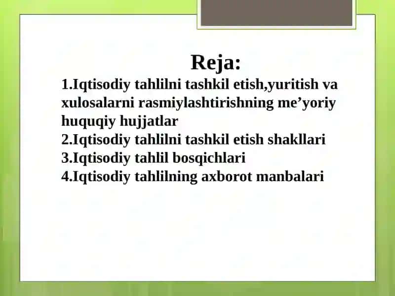 IQTISODIY TAHLILNITASHKIL QILISH VA MANBALAR BILAN TA’MINLANISHI 2