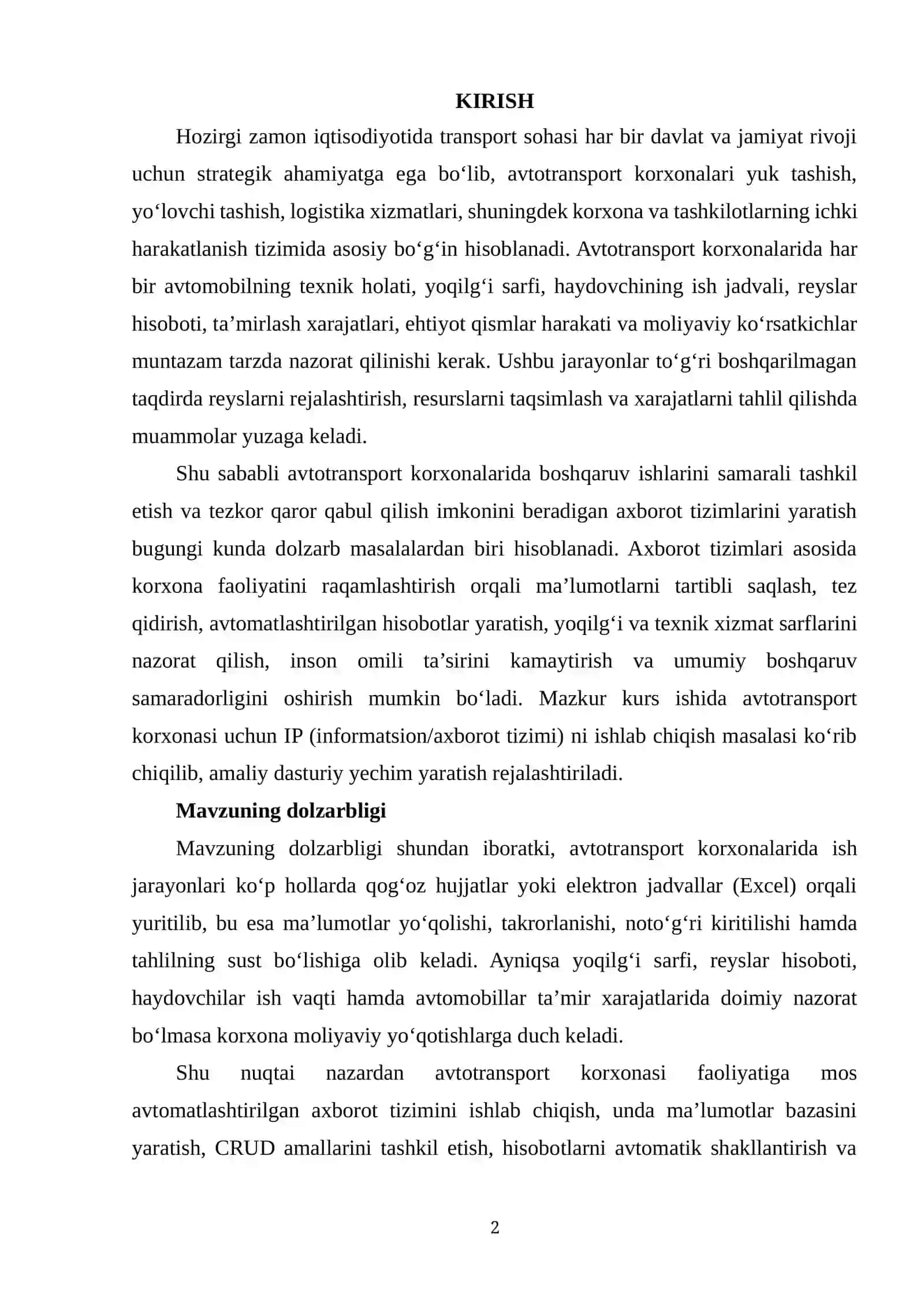 AVTOTRANSPORT KORXONASI UCHUN IPNI ISHLAB CHIQISH 2