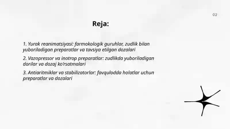 Yurak reanimatsiyasi: farmokologik guruhlar, zudlik bilan yuboriladigan preparatlar va tavsiya etilgan dozalari 2