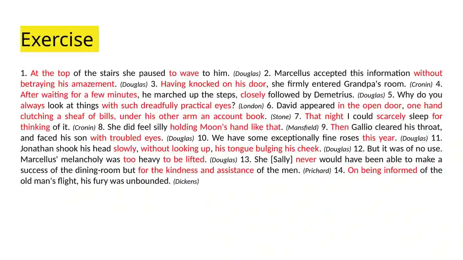 Detached (loose) parts of the sentence.The detached adverbial modifier.The detached attribute.The detached object 2