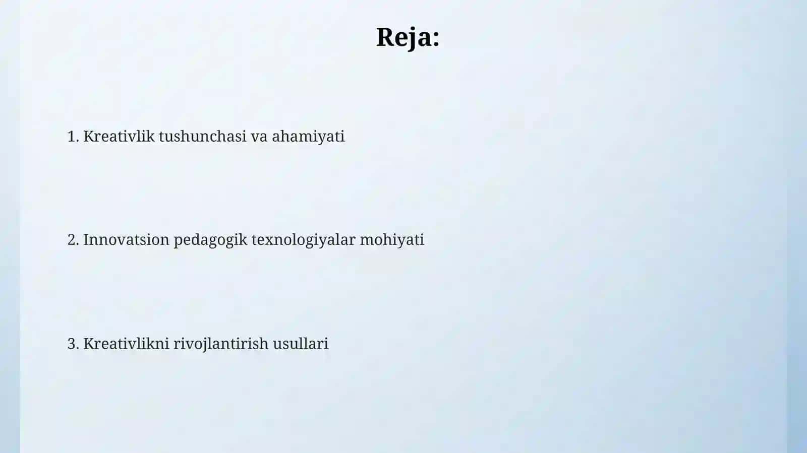 Talabalarning kreativligini rivojlantirishda innovatsion pedagogik texnologiyalardan foydalanishni takomillashtirish 2