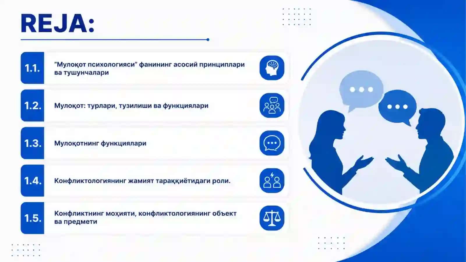 МУЛОҚОТ ПСИХОЛОГИЯСИ ВА КОНФЛИКТОЛОГИЯ 2