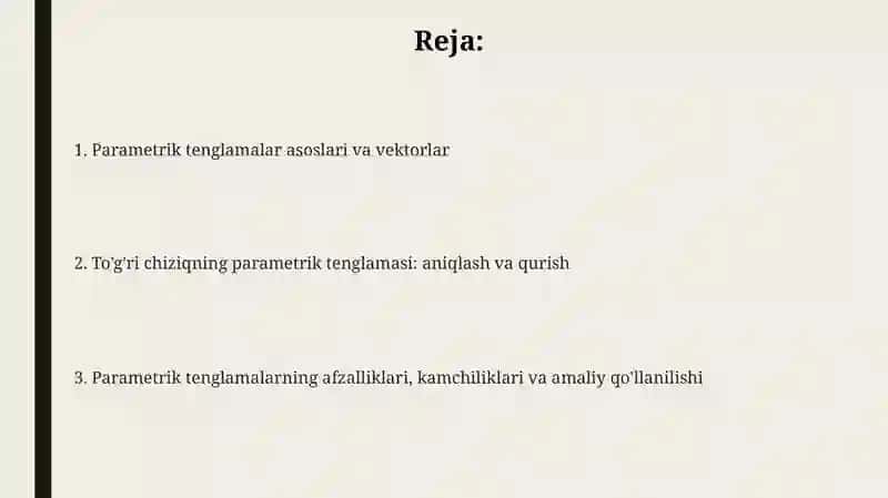 Chiziqlarning parametrik tenglamasi 2