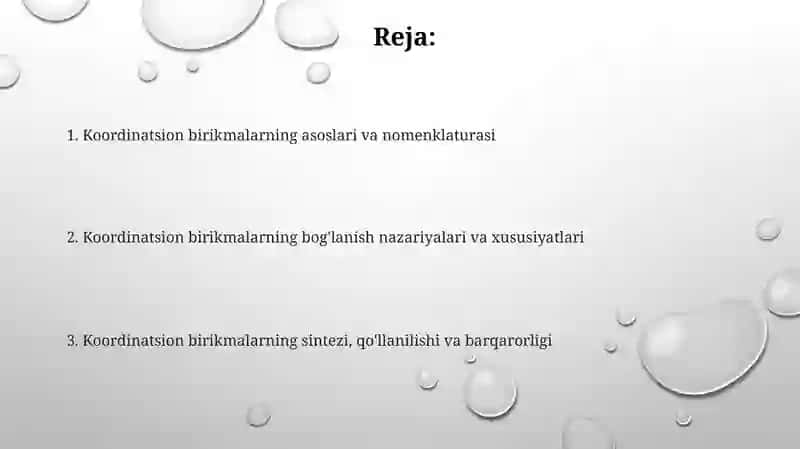 Koordinatsion birikmalarining kimyoviy bog'lanishlari 2
