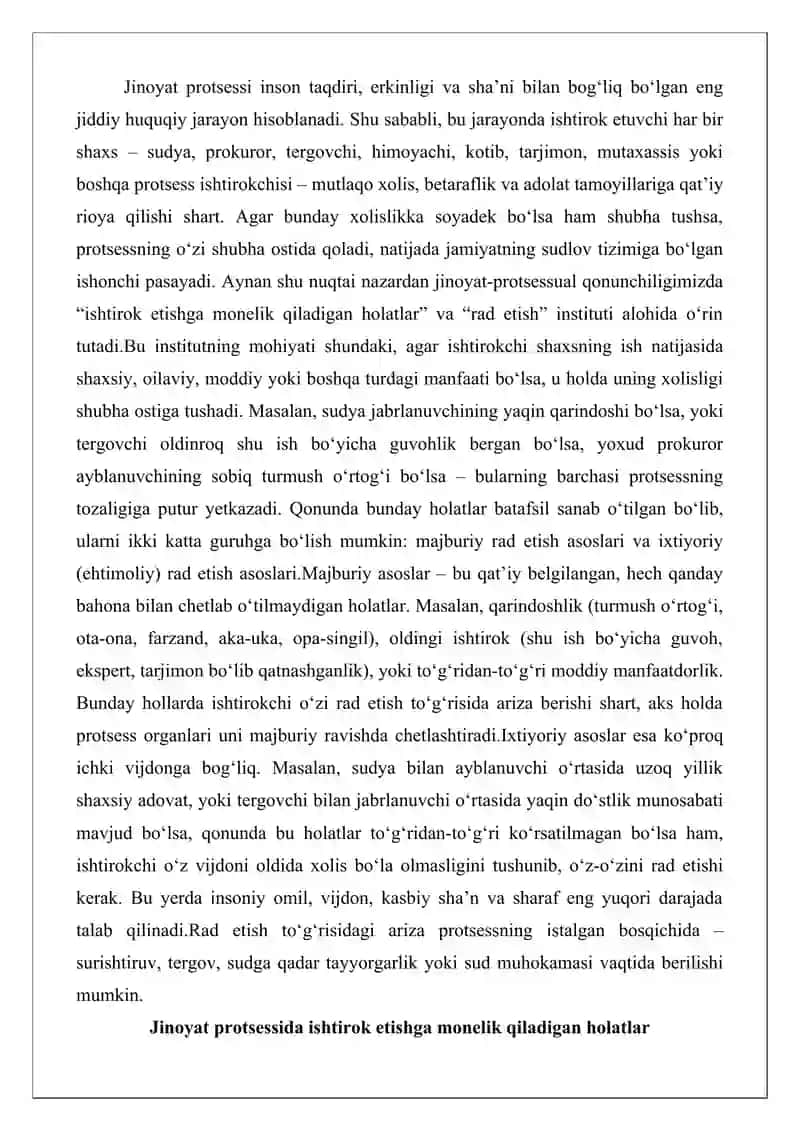 Jinoyat protsessida ishtirok etishga monelik qiladigan holatlar 2