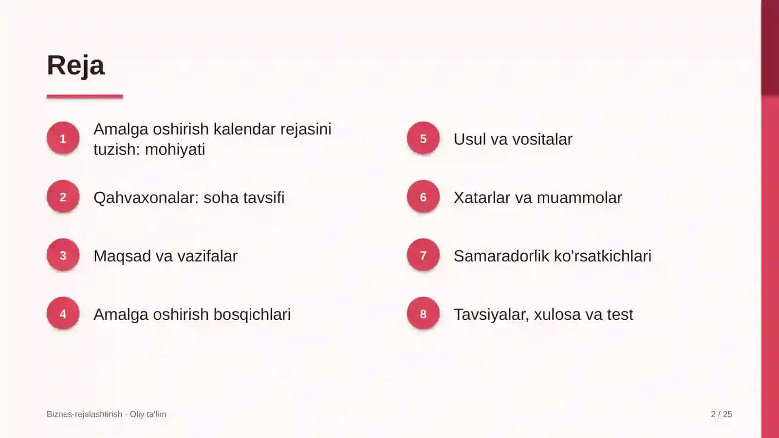 qahvaxonalarda amalga oshirish kalendar rejasini tuzish 1499 2