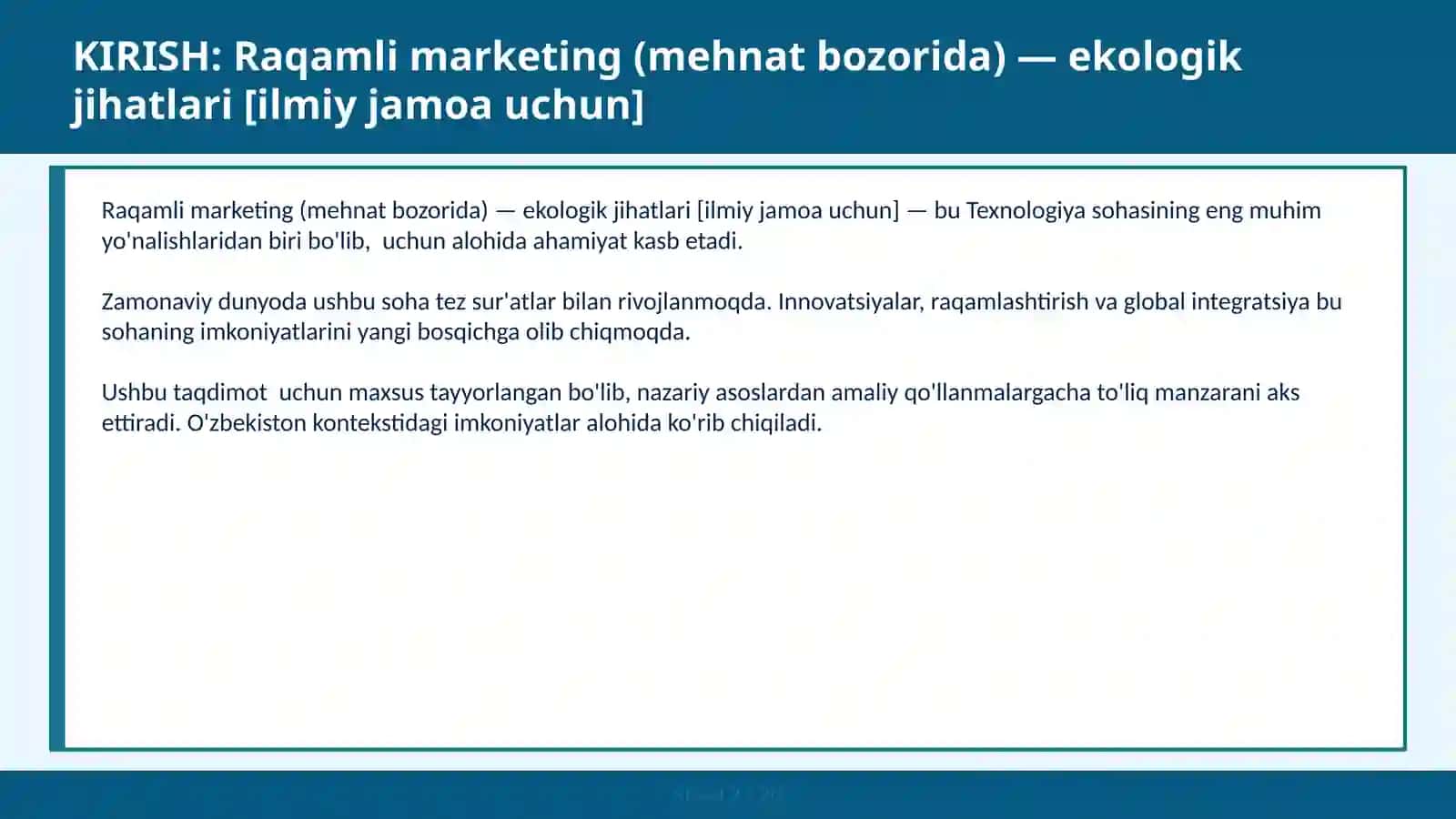 RAQAMLI MARKETING (MEHNAT BOZORIDA) — EKOLOGIK JIHATLARI [ILMIY JAMOA UCHUN] 2