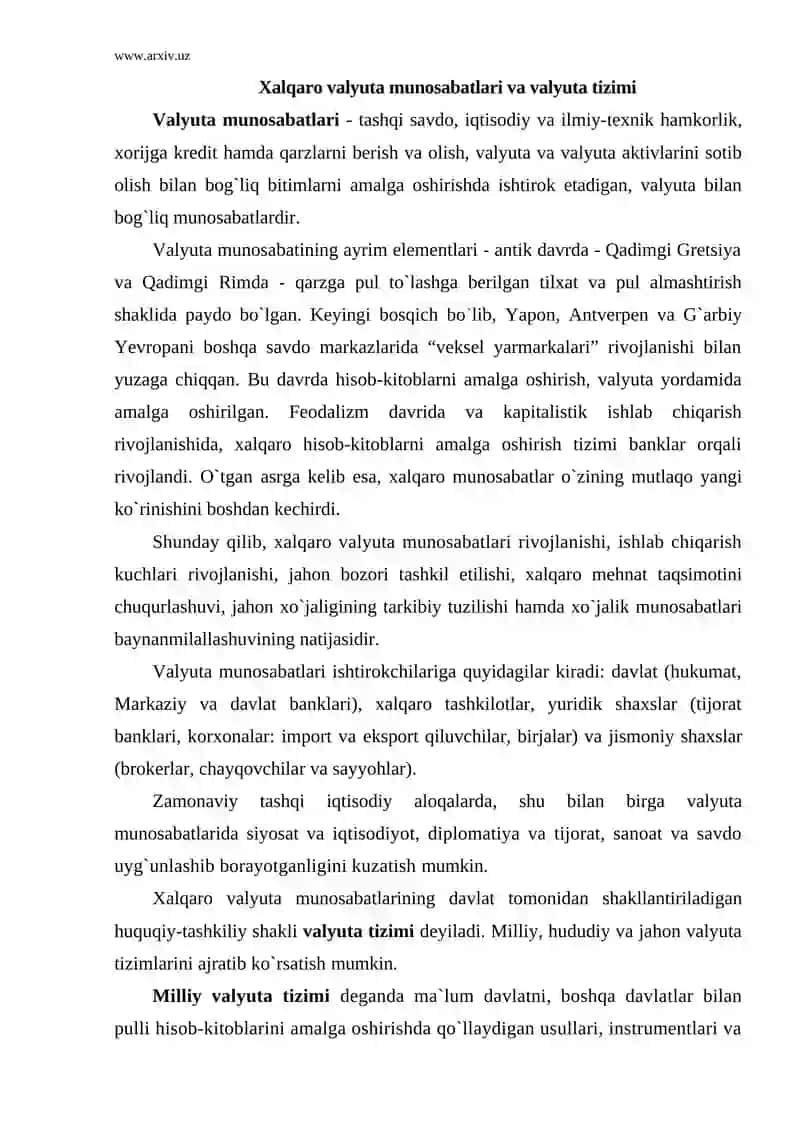Xalqaro Valyuta Munosabatlari va Valyuta Tizimi 2