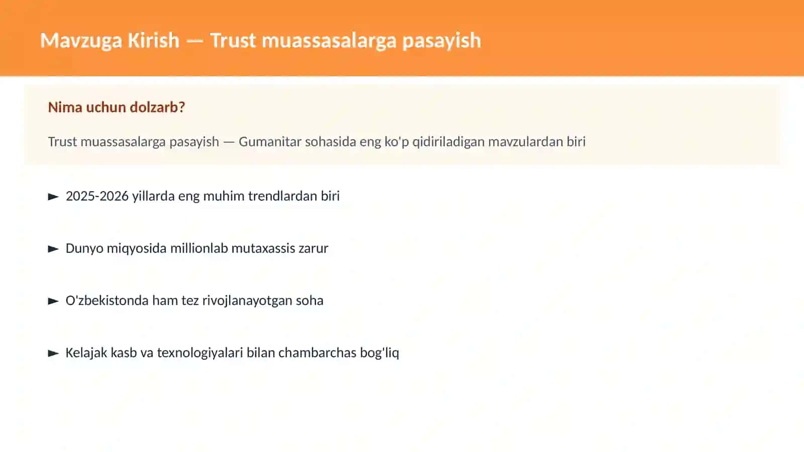 Trust Muassasalarga Pasayish 2