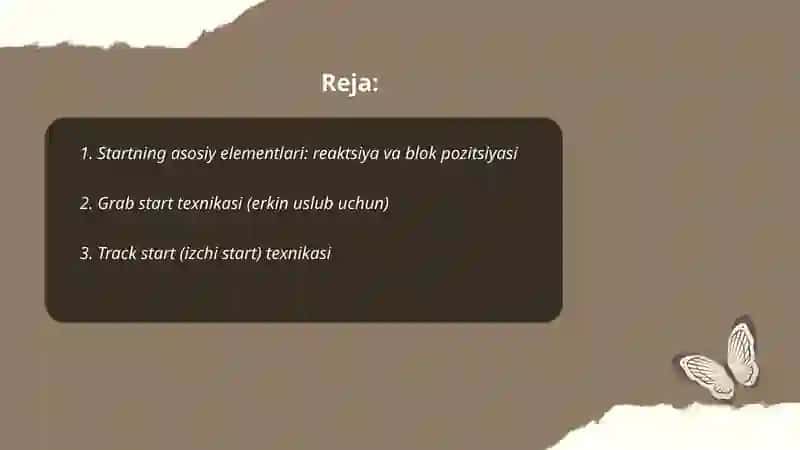 Start va burilish tehnikasini oʻrgatish 2