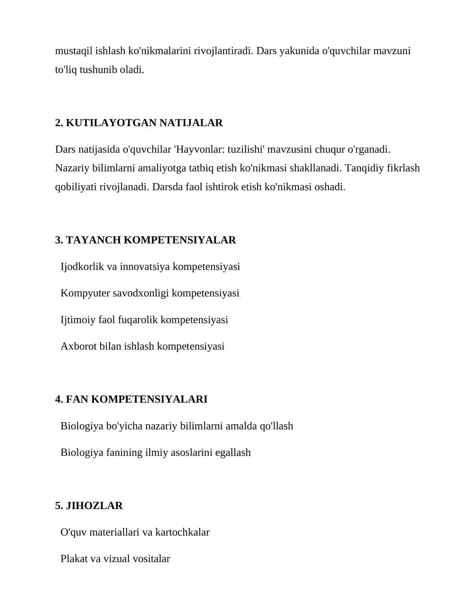 Hayvonlar: tuzilishi 2