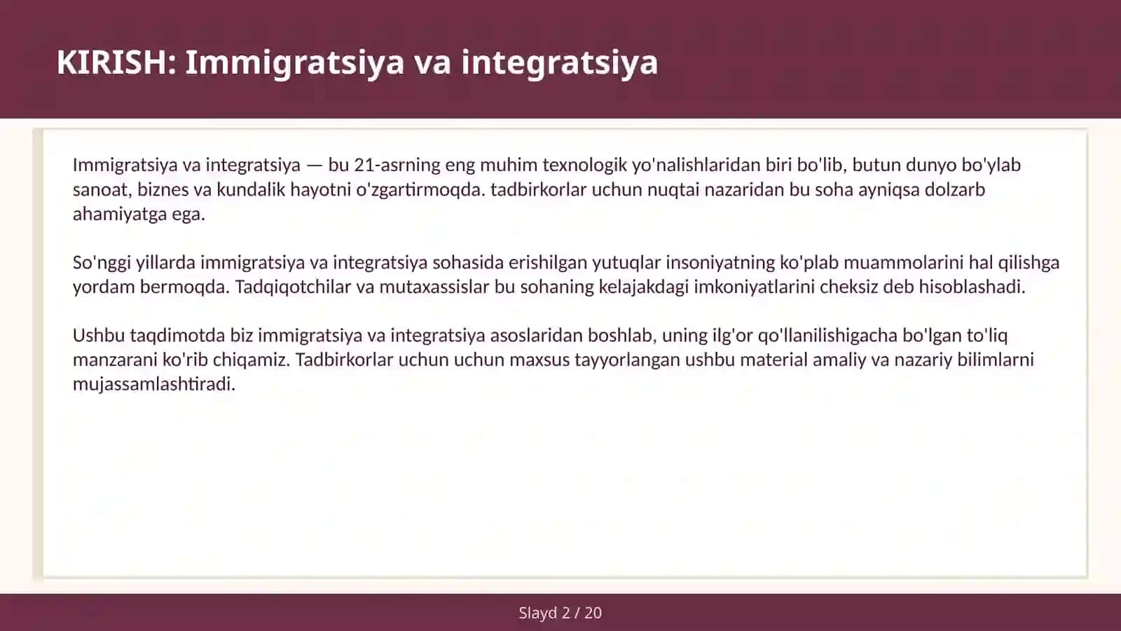 IMMIGRATSIYA VA INTEGRATSIYA 2