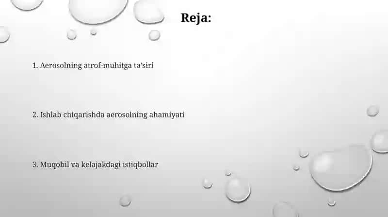 Aerozollarning ekologiyaga ta'siri va uni ishlab chiqarishdagi ahamiyati 2