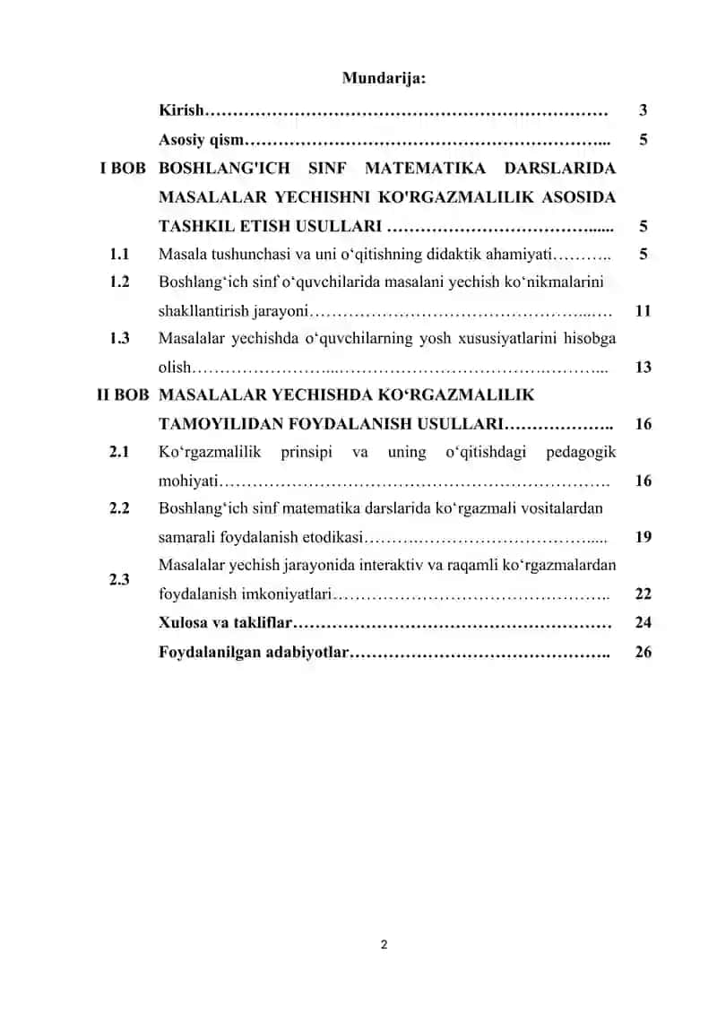 Boshlang'ich sinf matematika darslarida masalalar yechishni ko'rgazmalilik asosida tashkil etish usullari 2