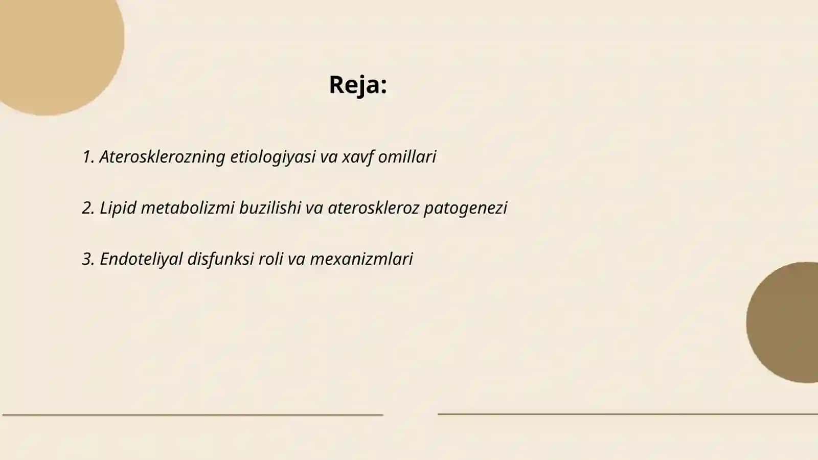 Ateroskleroz kasallikning etiologiyasi patogenezi Etiologiyasi patologik anatomiyasi tasnifi kilinkasi tekshirish usullari oʻrganish labarator tahlillar natijalarni va instrumental tekshiruv usullari 2