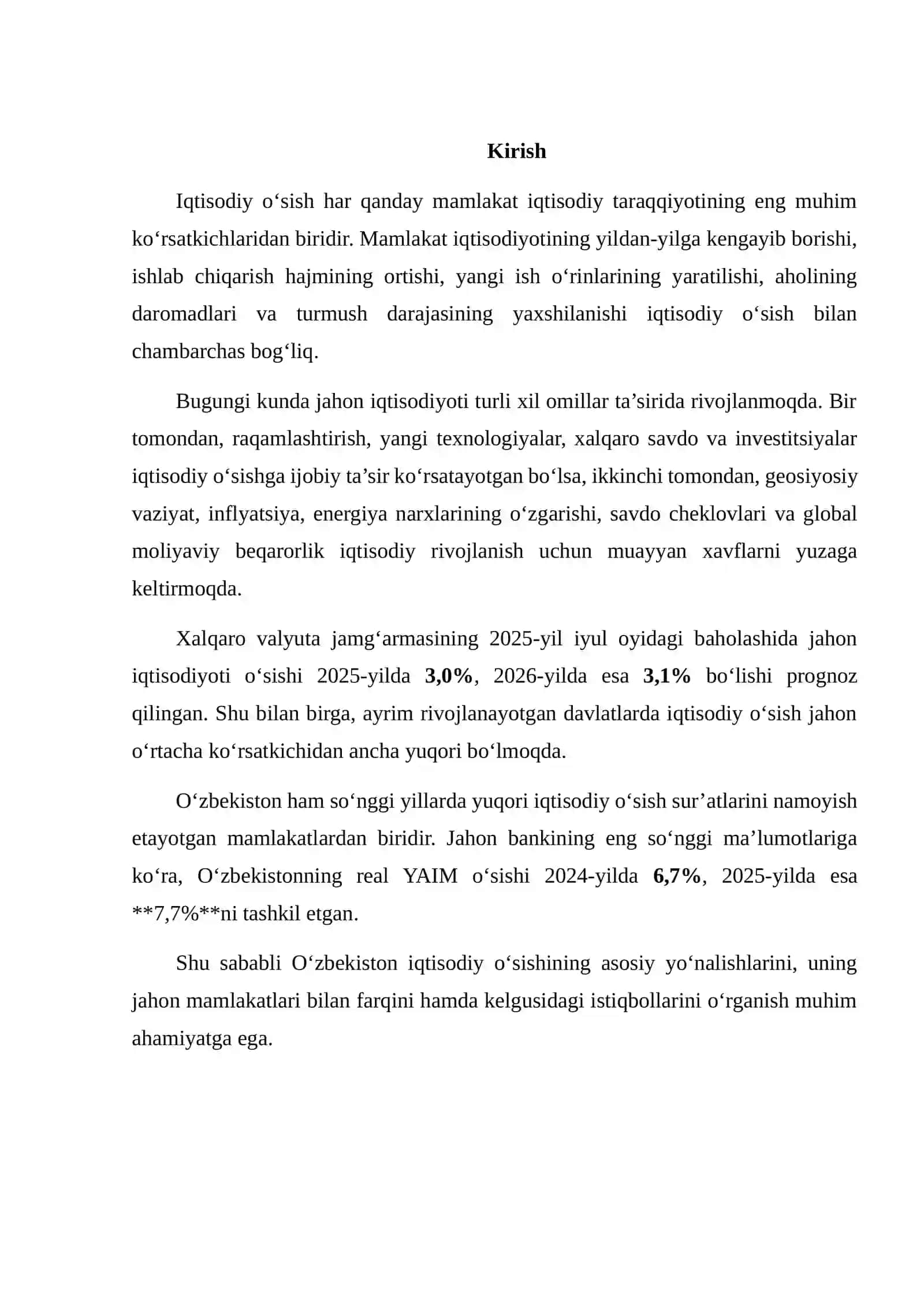 O‘ZBEKISTON VA JAHON MAMLAKATLARIDA IQTISODIY O‘SISH KO‘RSATKICHLARI 2