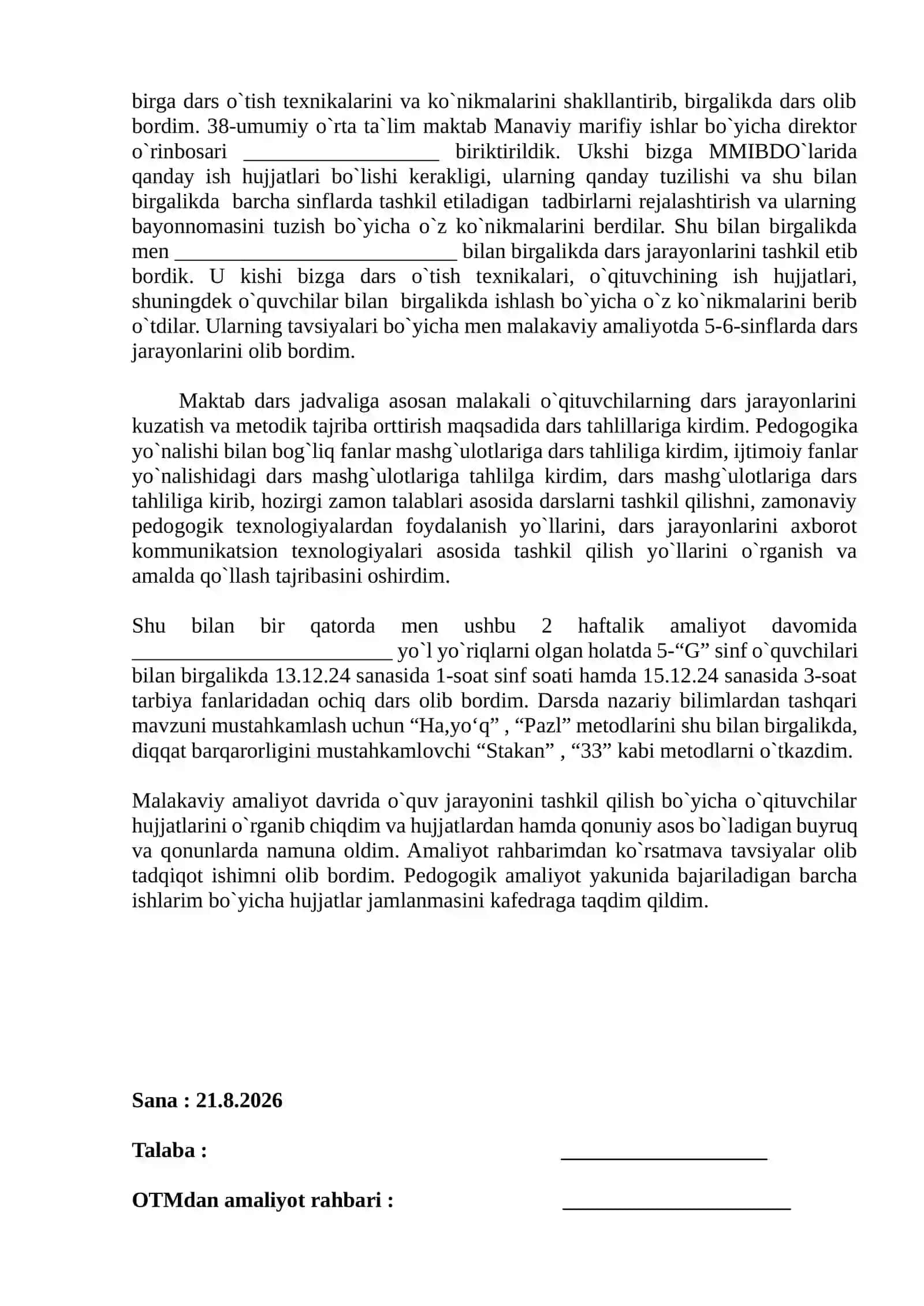 Amaliyot hisoboti 2