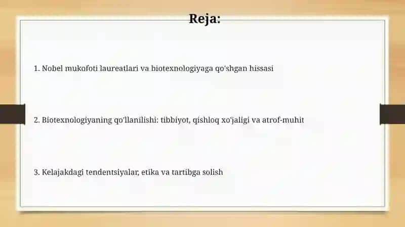 Nobel mukofoti sovrindorlari ularning biotexnologiyaga qoʻshgan xissasi 2