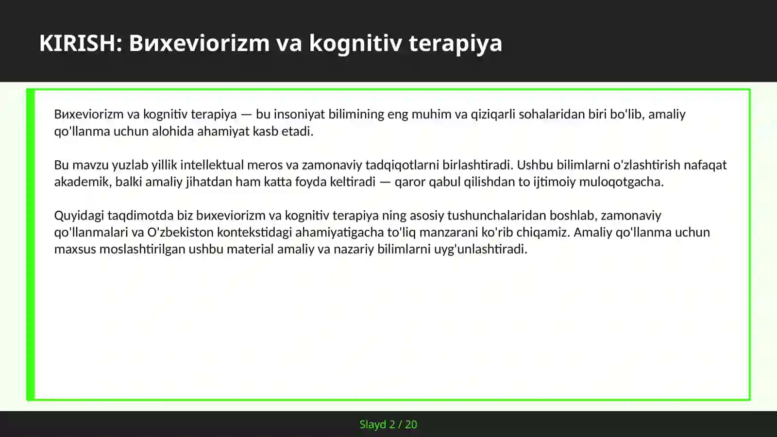 BИХEVIORIZM VA KOGNITIV TERAPIYA 2